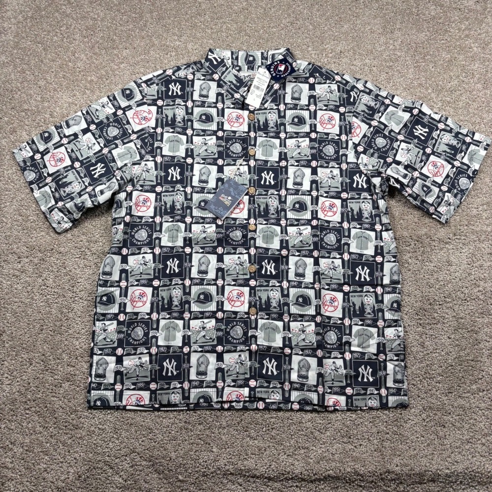 Reyn Spooner MLB New York Yankees World Series Champ Aloha Shirt Navy Mens L NEW